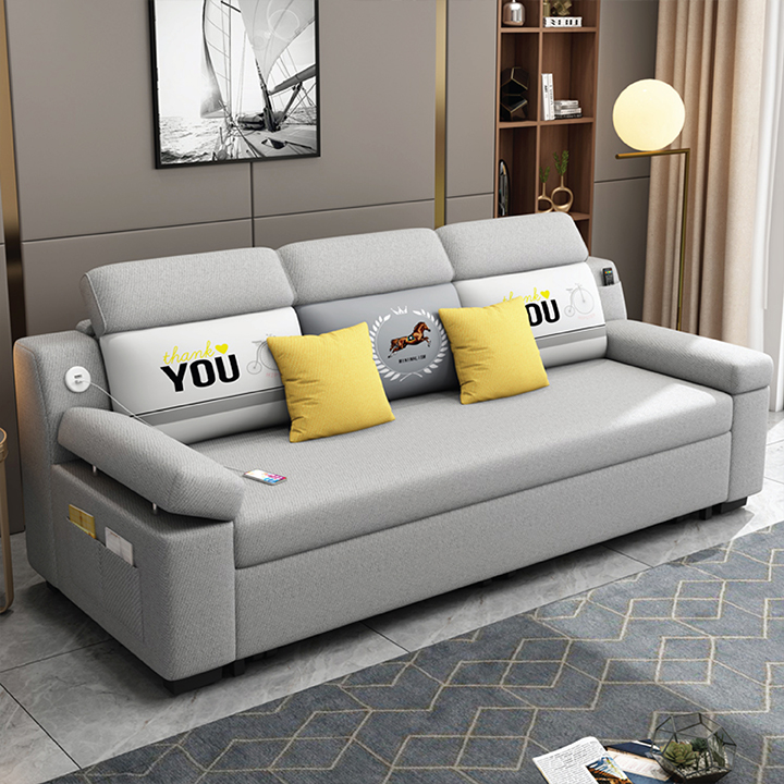 Sofa giường, Sofa Cao Cấp Vải Lanh mịn có cổng usb rộng 1m5 và 1m8