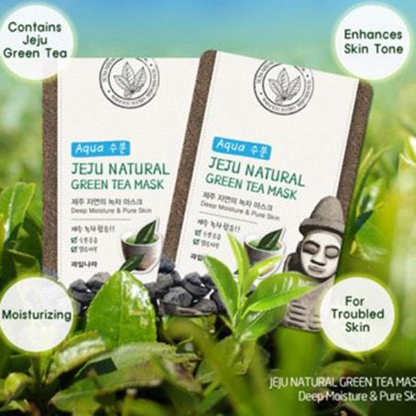 Bộ 10 miếng mặt nạ trà xanh Jeju Green Tea Mask Hàn Quốc 10x20g + Móc khóa