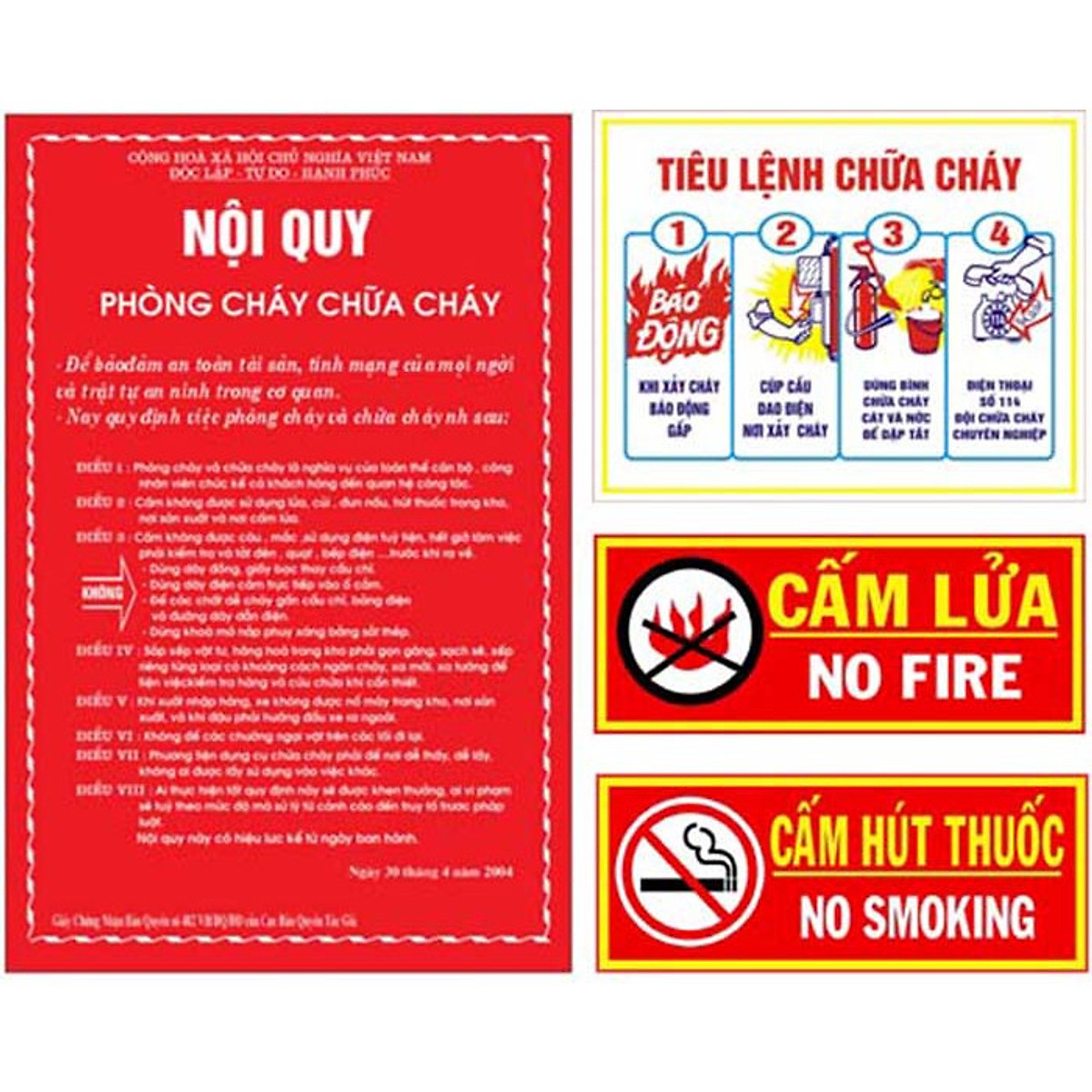 Bộ bảng nội quy tiêu lệnh 40x30cm cấm lửa cấm thuốc mica 35x15cm