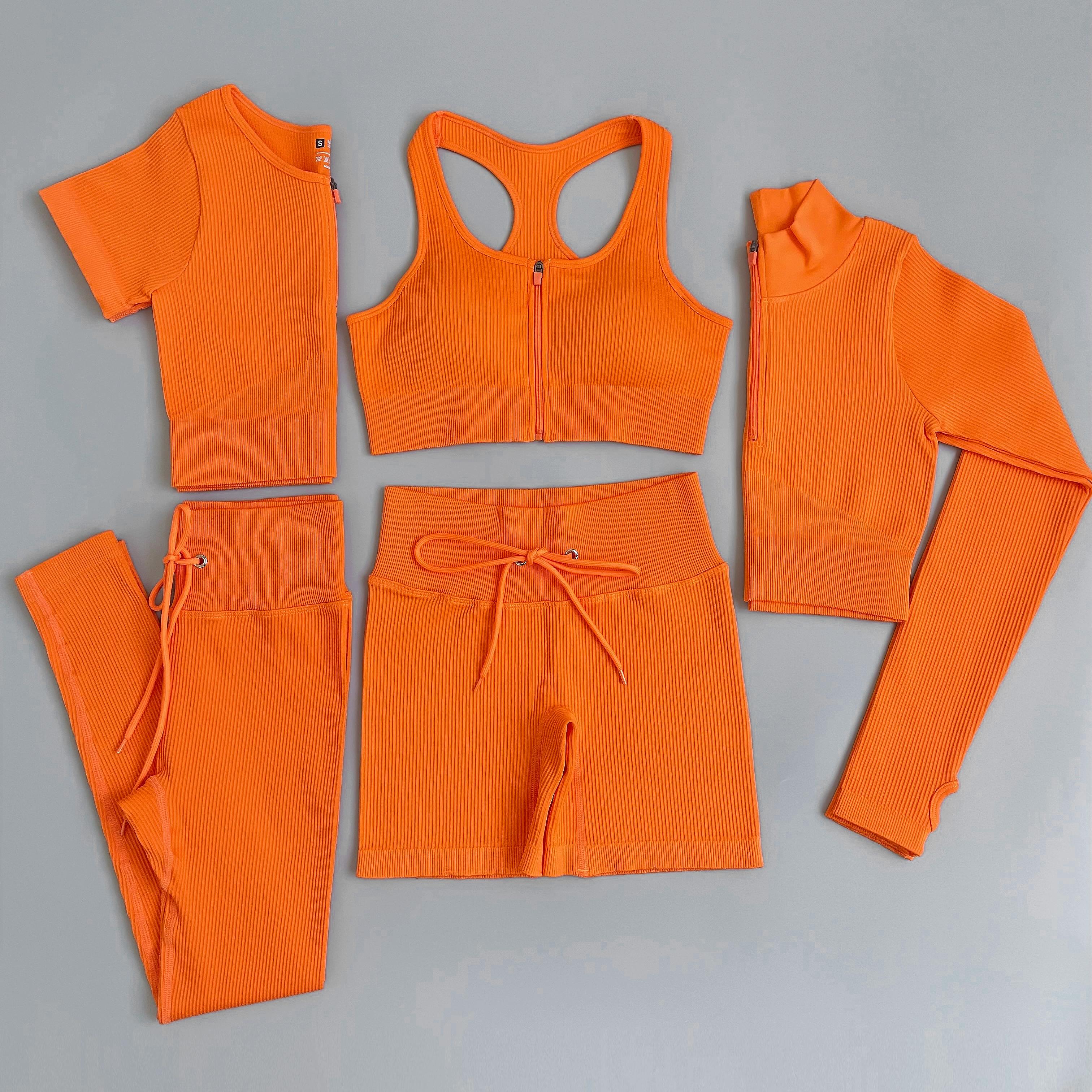 2/3/5PC Bộ đồ thể thao nữ Bộ đồ tập Yoga liền mạch Tập luyện Đồ thể thao Tập gym Quần áo dây rút Quần legging cạp cao Tập thể dục Bộ đồ thể thao Color: Shirts PantsBlack Size: S