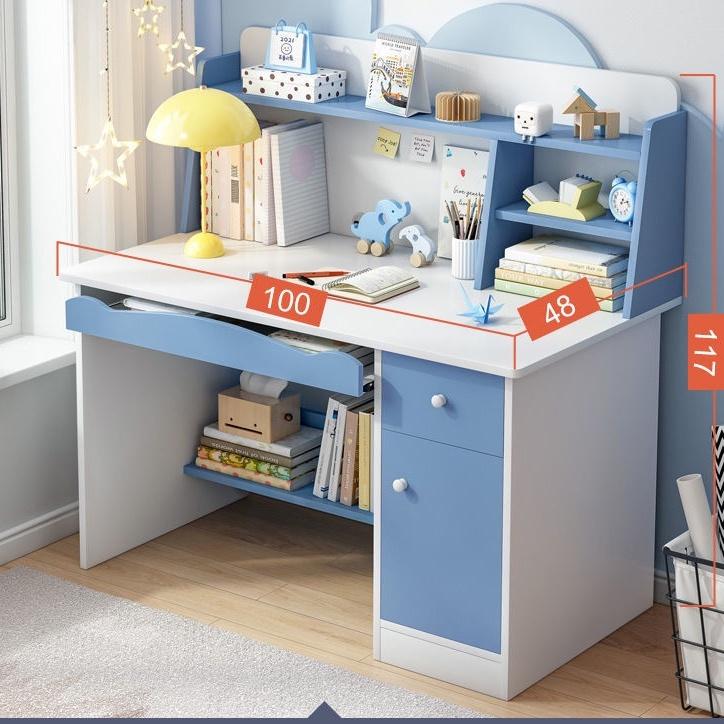 Bàn học cho bé liền kệ sách size 1m/1m2 gỗ MFC/MDF An Cường dày 17mm BLV132, bàn học sinh, bàn làm việc gỗ hàng melamine cao cấp
