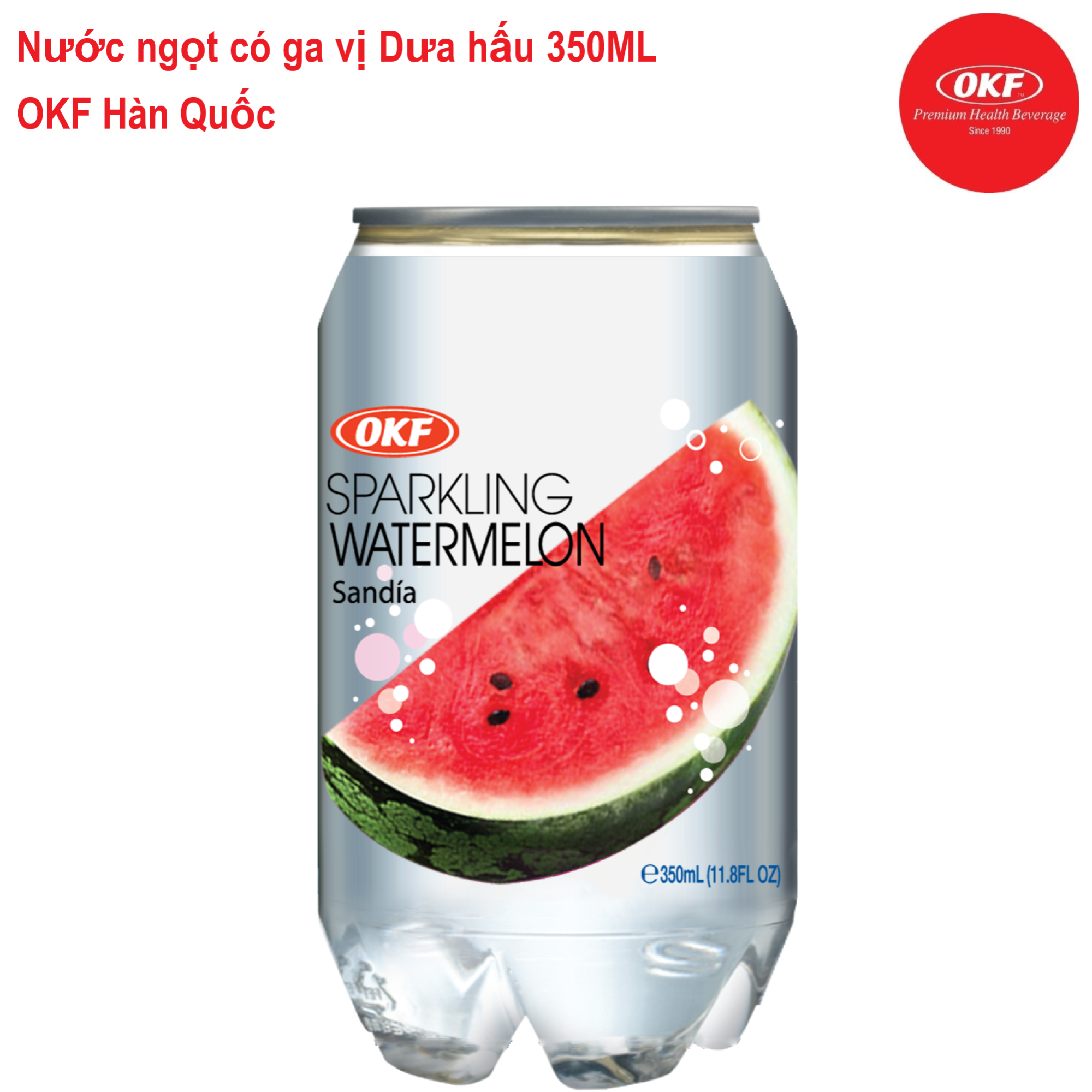 Hình ảnh Nước ngọt có ga giải khát vị Dưa hấu (NƯỚC DƯA HẤU CÓ GA) 350ML X 6 CHAI OKF Hàn Quốc