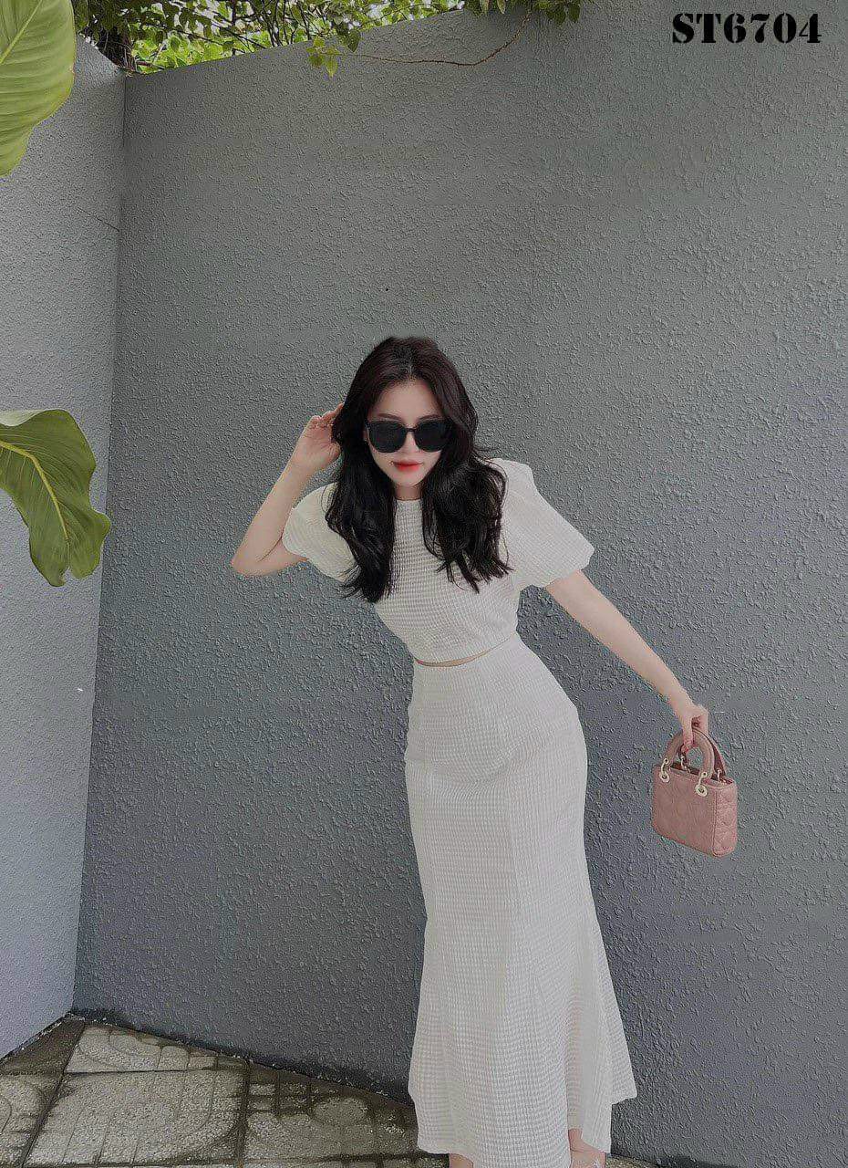 Set Đồ Áo Tay Phồng &amp; Kèm Chân Váy Đuôi Cá (có lót tay-có lót váy) Dễ Thương
