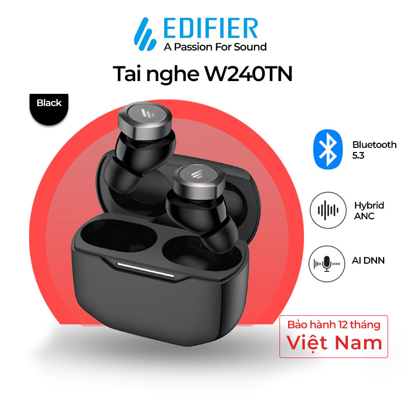 Tai Nghe Bluetooth 5.3 Edifier W240TN không dây true wireless in ear Chống ồn chủ động Gaming mode Đàm thoại tốt 4 mic - Hàng chính hãng