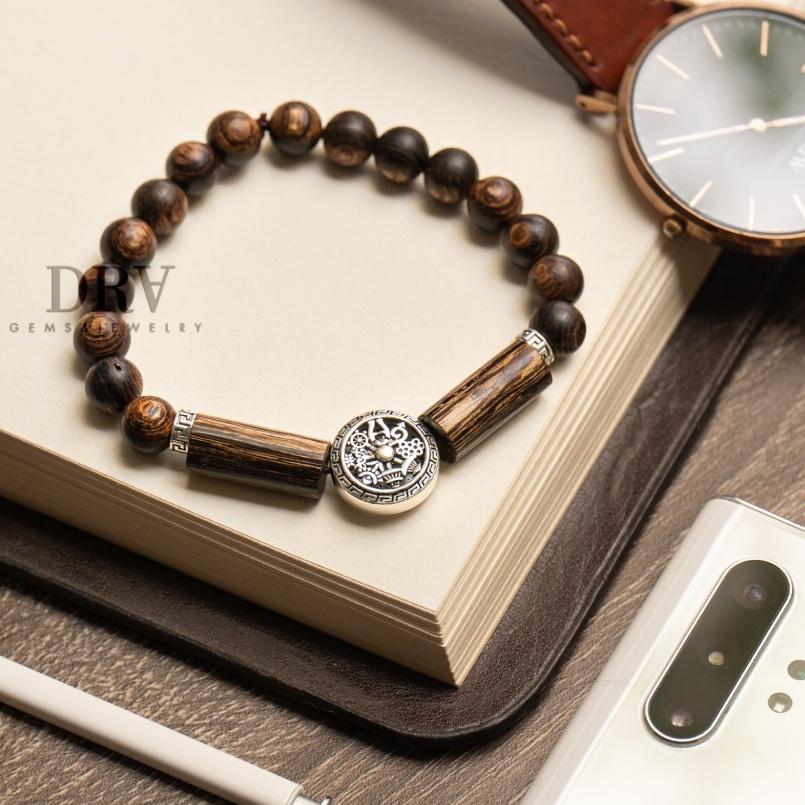 Vòng Tay Trầm Hương Gỗ Sánh Chìm Mix Charm Bạc, Dành Cho Nam
