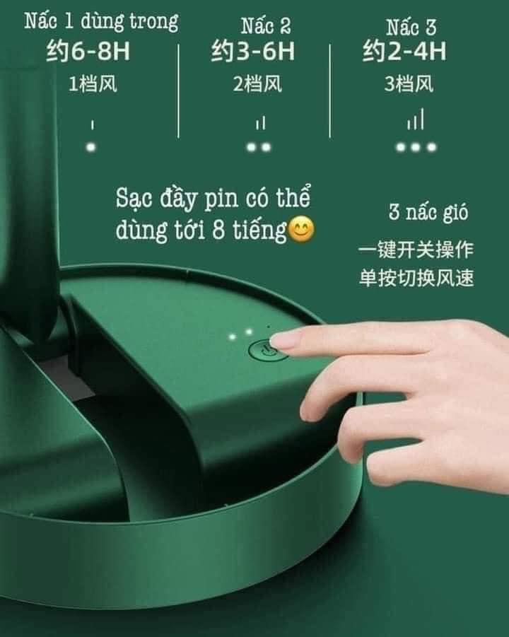 Quạt sạc mini để bàn gấp gọn có 3 chế độ gió, có thể xoay 180 độ tiện dụng - hàng chính hãng