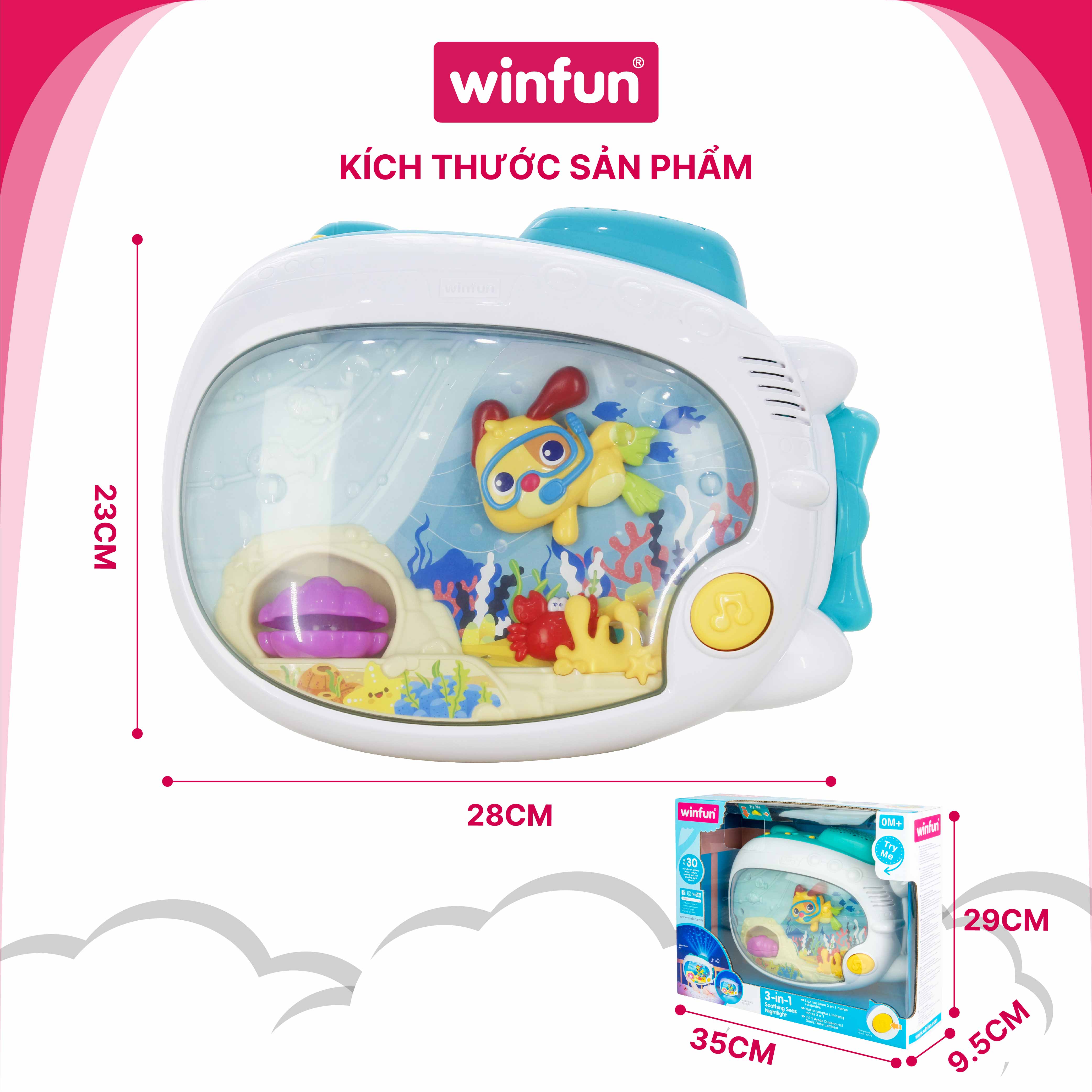 Đèn ngủ 3 chức năng, 2 chế độ nhạc - ru ngủ cho bé  từ 0 tháng tuổi Winfun 720000-NL