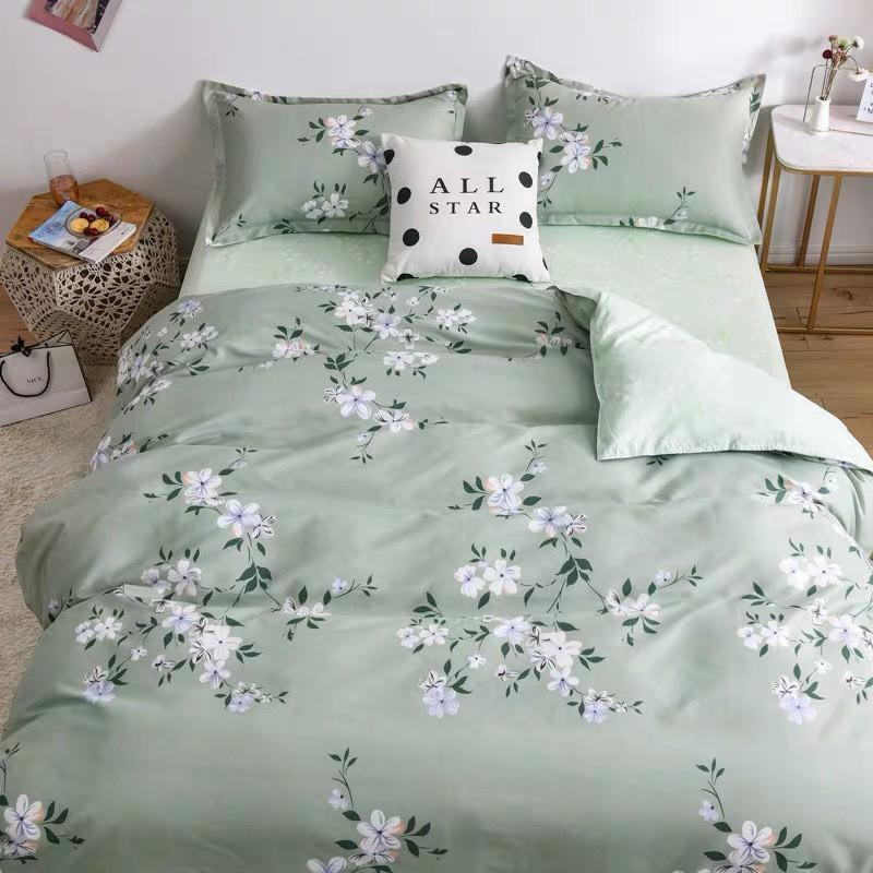 CHĂN GA GỐI POLY COTTON HOA DÂY XANH, SET CHĂN GA GỐI 5 MÓN -PP