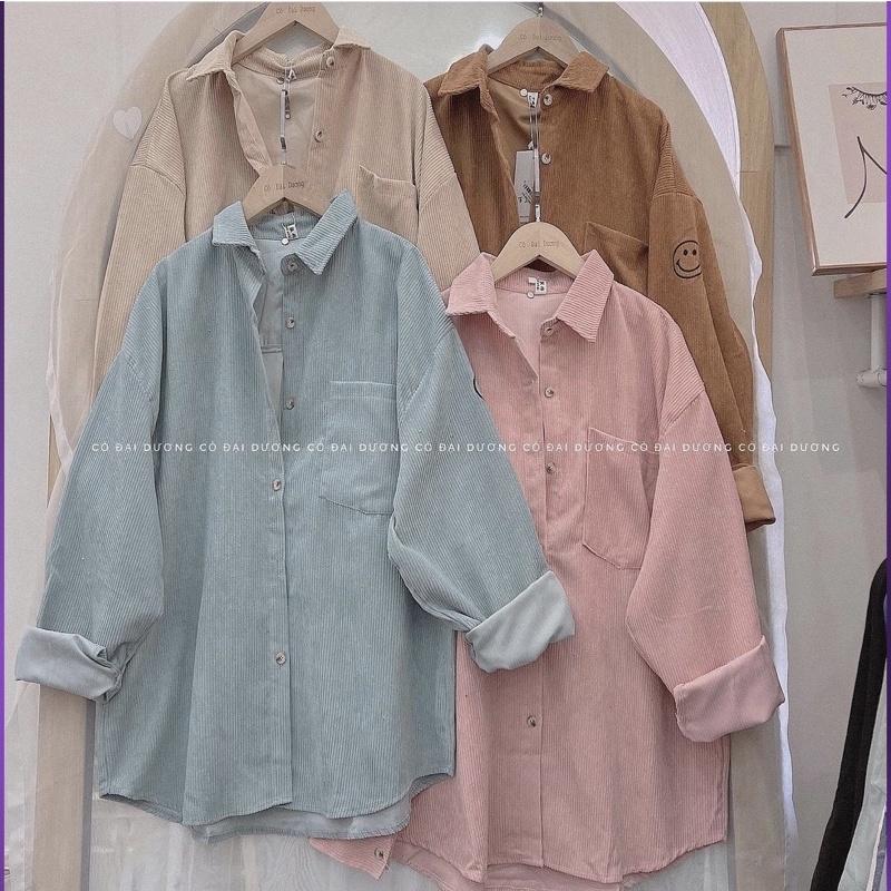 Áo sơ mi tăm thêu mặt cười - sơ mi oversize