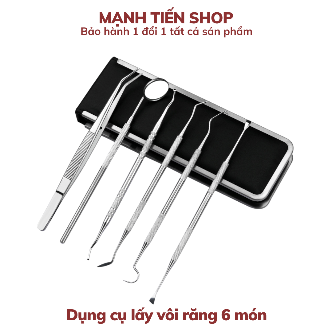 Bộ dụng cụ lấy vôi răng 6 món chăm sóc làm sạch răng miệng bằng thép không gỉ - Hàng chính hãng