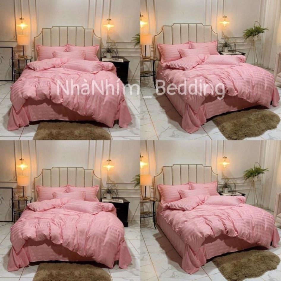 Bộ chăn ga gối Cotton 3F Nhà Nhím Chăn ga gối kẻ sọc khách sạn cao cấp