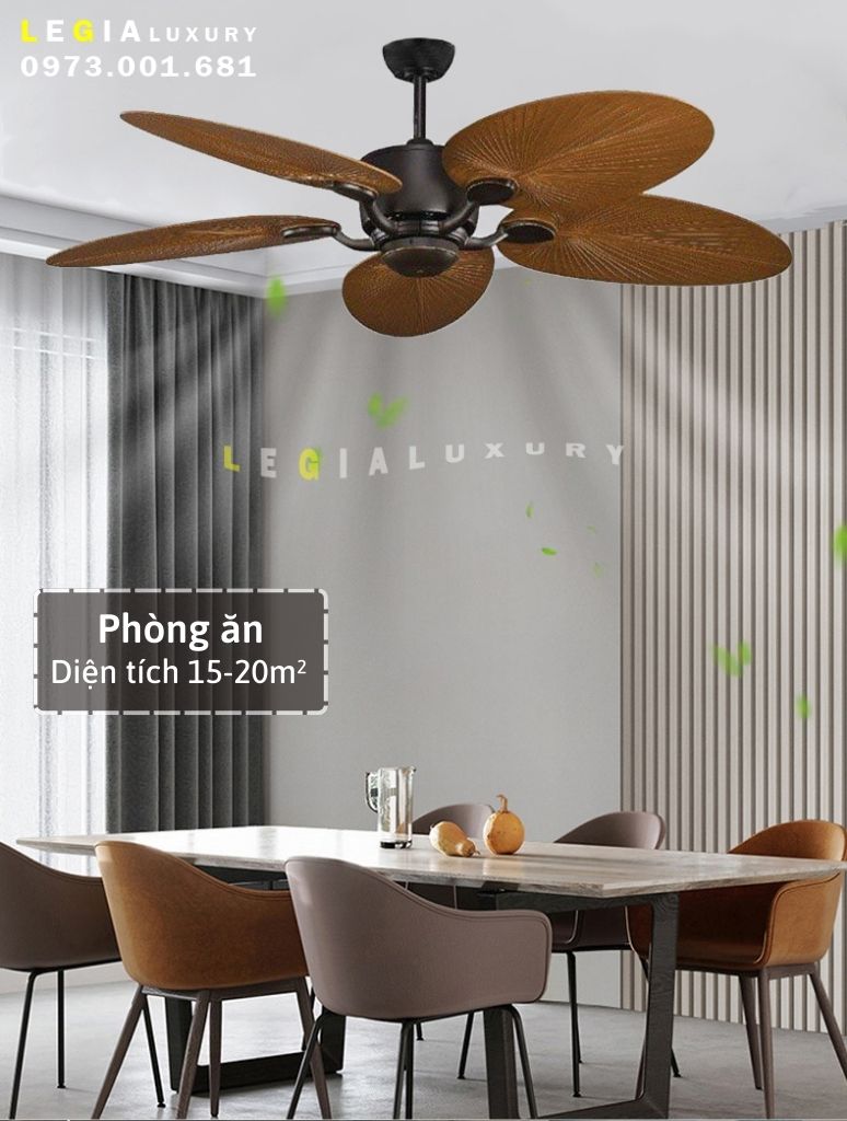 Quạt trần phong cách Đông Dương| Quạt trần Indochine style LGFAN659 | Quạt trần cánh gỗ trang trí phòng ngủ chung cư homestay {Hàng Chính Hãng