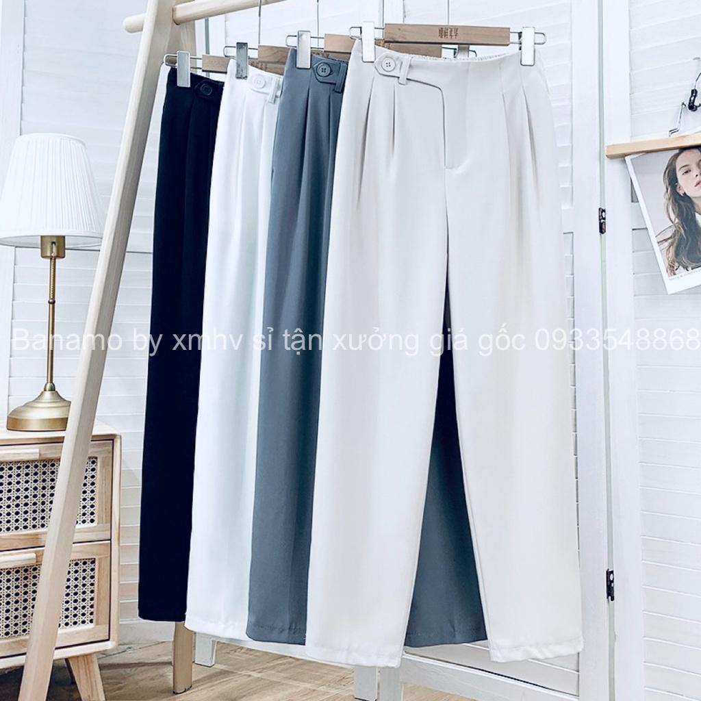 Quần baggy đi học đi làm đi chơi 1 khuy lệch chun sau 4 màu hottrend đen trắng xanh kem thời trang Banamo Fashion 8334