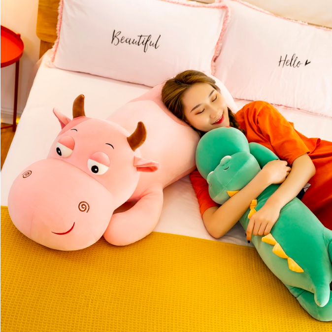 Bộ ba thú nhồi bông mắt lồi cute - Size từ 70cm đến 1m2- Quà tặng gấu bông trâu hồng, chó, khủng long xanh dễ thương - Gối ôm mềm mịn cho bé