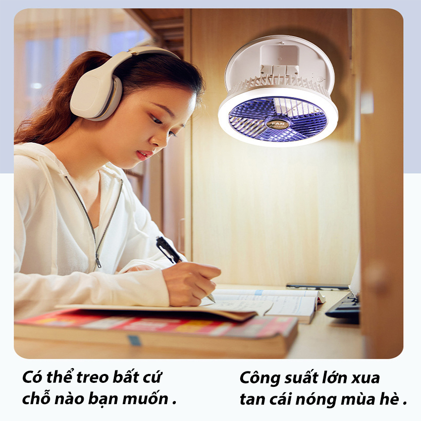 Quạt tích điện mini Đa Năng SeaSy SS83 có đèn Led hỗ trợ Livestream, có thể gấp gọn để bàn hoặc gắn treo tường có 4 mức gió xoay 300 độ - Hàng Chính Hãng