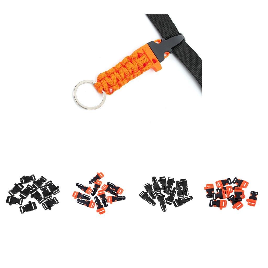 10pcs Cord Bracelet Side Release Buckle Survival Whistle 7.5x3.5cm Black