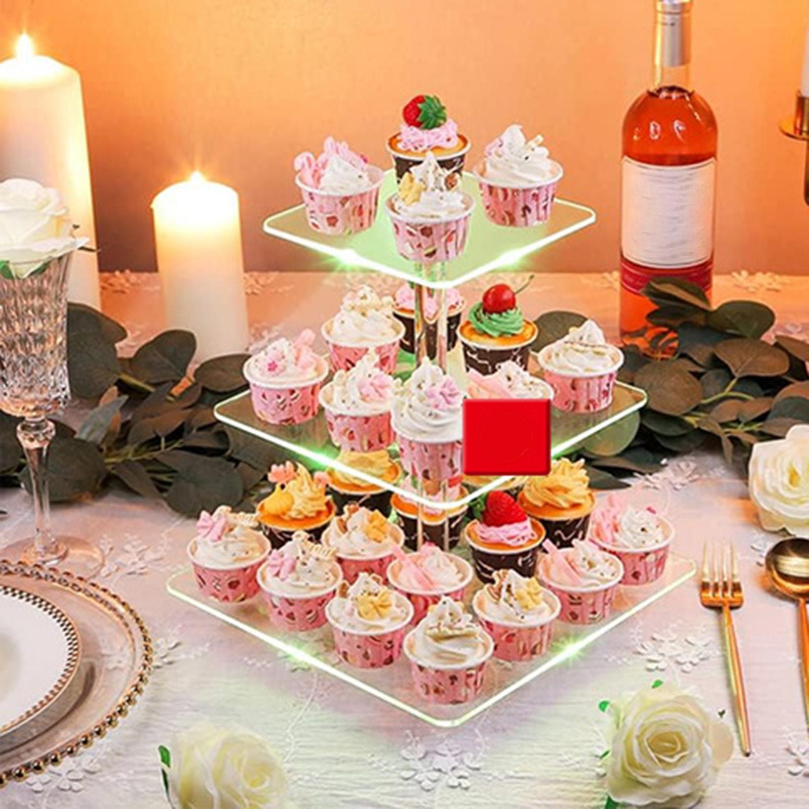 Cake Stand 3 Tier Cupcake Holder with Light Riser Display Stand Party Decor Acrylic Cupcake Stand Dessert Stand for Table Event Cookie Cake