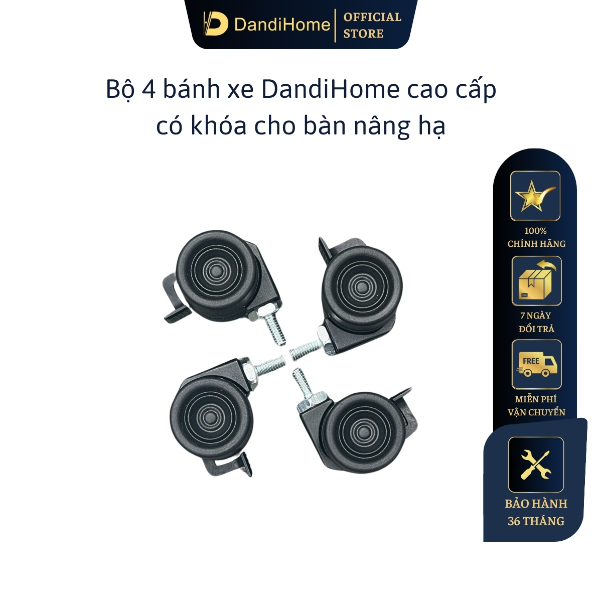 Bánh xe cho bàn ghế văn phòng DandiHome tự phanh nhẹ cao cấp