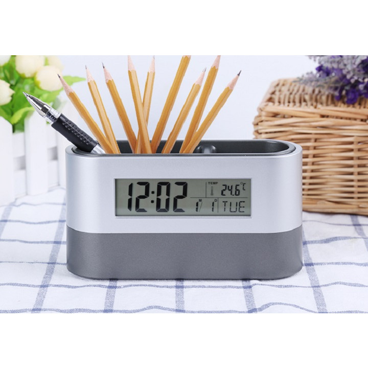 Hộp đựng bút để bàn 2in1 kiêm đồng hồ hiển thị thời gian, nhiệt độ độ ẩm, đếm ngược đa năng M3