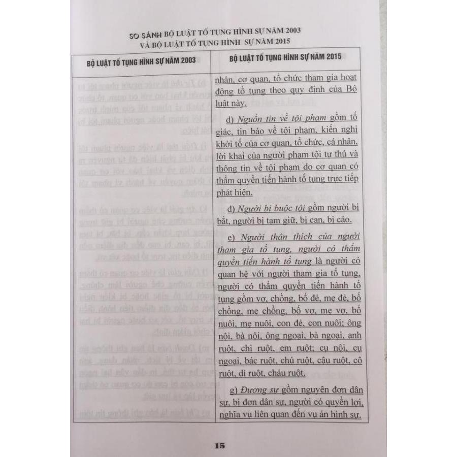 So sánh đối chiếu Bộ luật tố tụng hình sự năm 2003 và Bộ luật tố tụng hình sự 2015