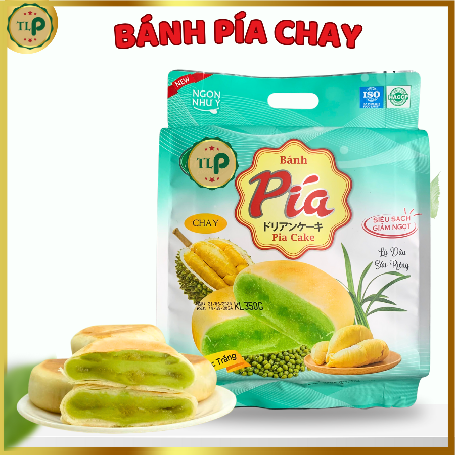 Bánh Pía Chay TLP | Vị Đậu Xanh Lá Dứa Sầu Riêng | Túi 350g 4 Bánh | Đặc Sản Sóc Trăng