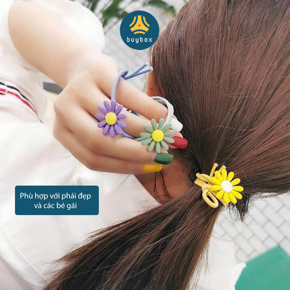 Thun cột tóc hình hoa cúc co giãn xinh xắn, nhiều màu sắc, dễ thương dùng cho các phái nữ - Buybox - BBPK259
