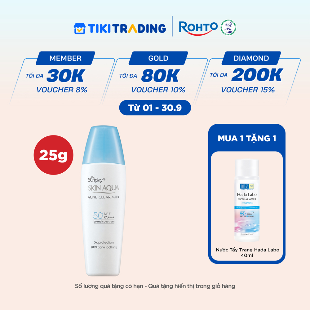 Kem chống nắng Skin Aqua cho da mụn, dạng sữa dùng hàng ngày Sunplay Skin Aqua Acne Clear Eco Việt Nam SPF 50, PA++++ 25g