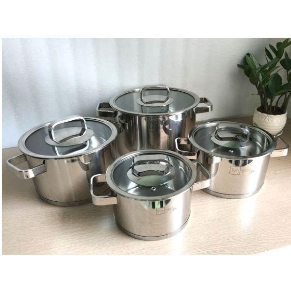 Bộ nồi và chảo chống dính vân đá inox 304 cao cấp Fivestar Plush 5 món nắp kính , tặng 10 muỗng ăn