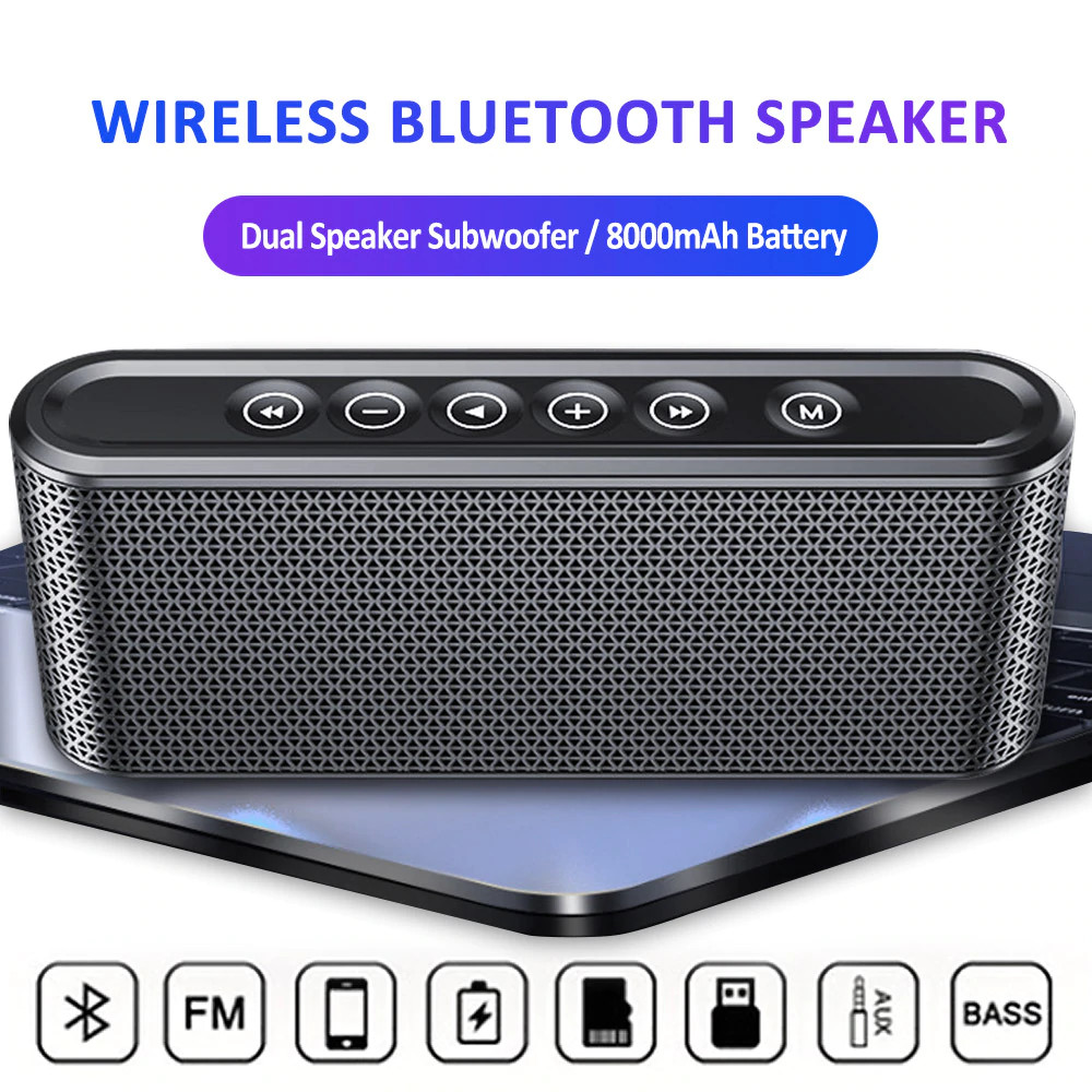 Loa Bluetooth Nút Bấm Cảm Ứng, Siêu Bass Công Suất 6W Manovo X6 - Đen - Hàng nhập khẩu