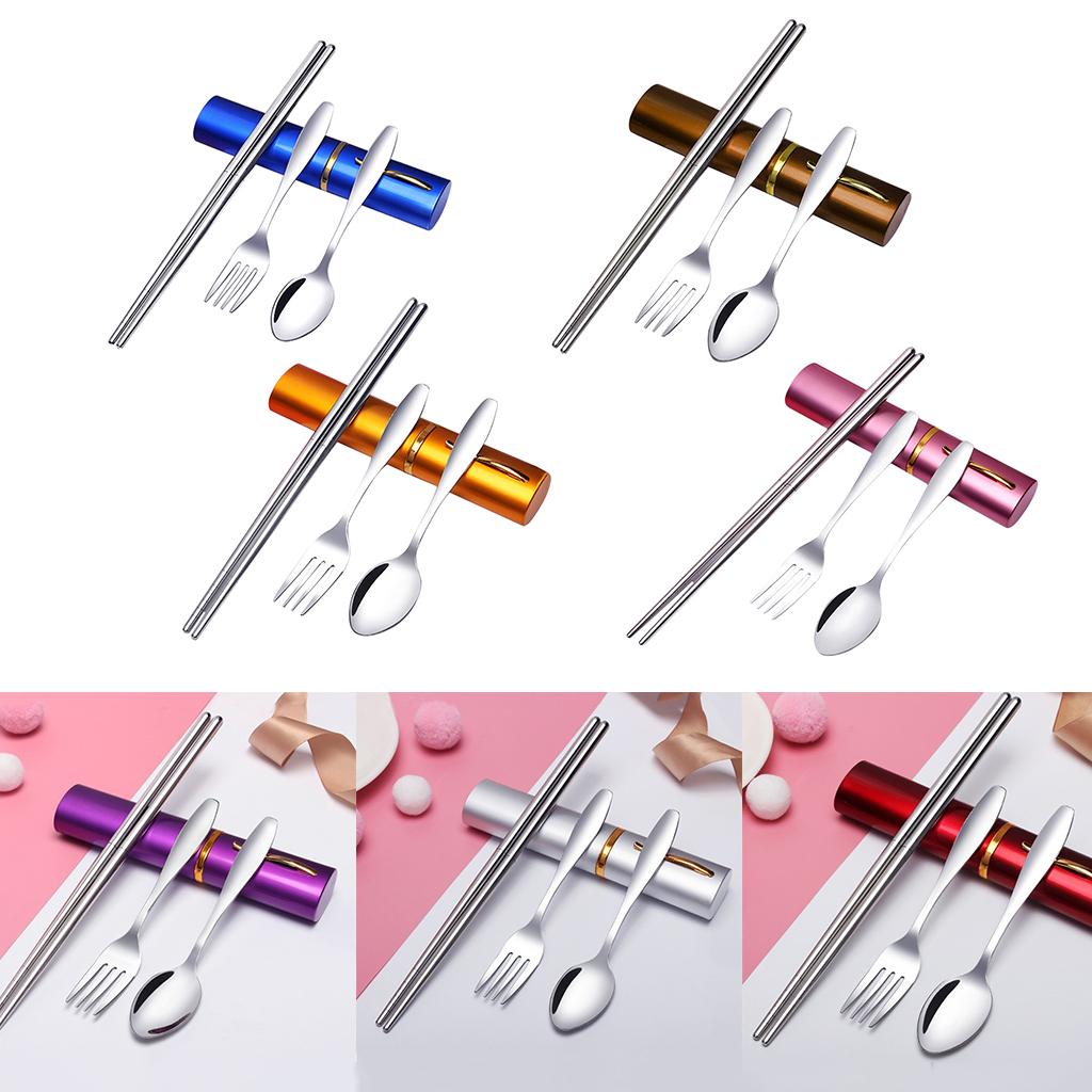 Tableware Stainless Steel Travel Portable Chopsticks, Forks Spoons
