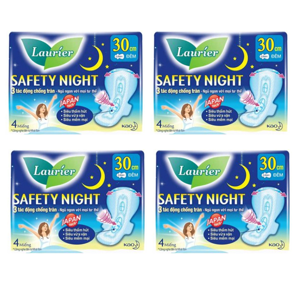 Combo 4 gói Băng Vệ Sinh Ban Đêm Laurier Safety Night [30cm-4M]