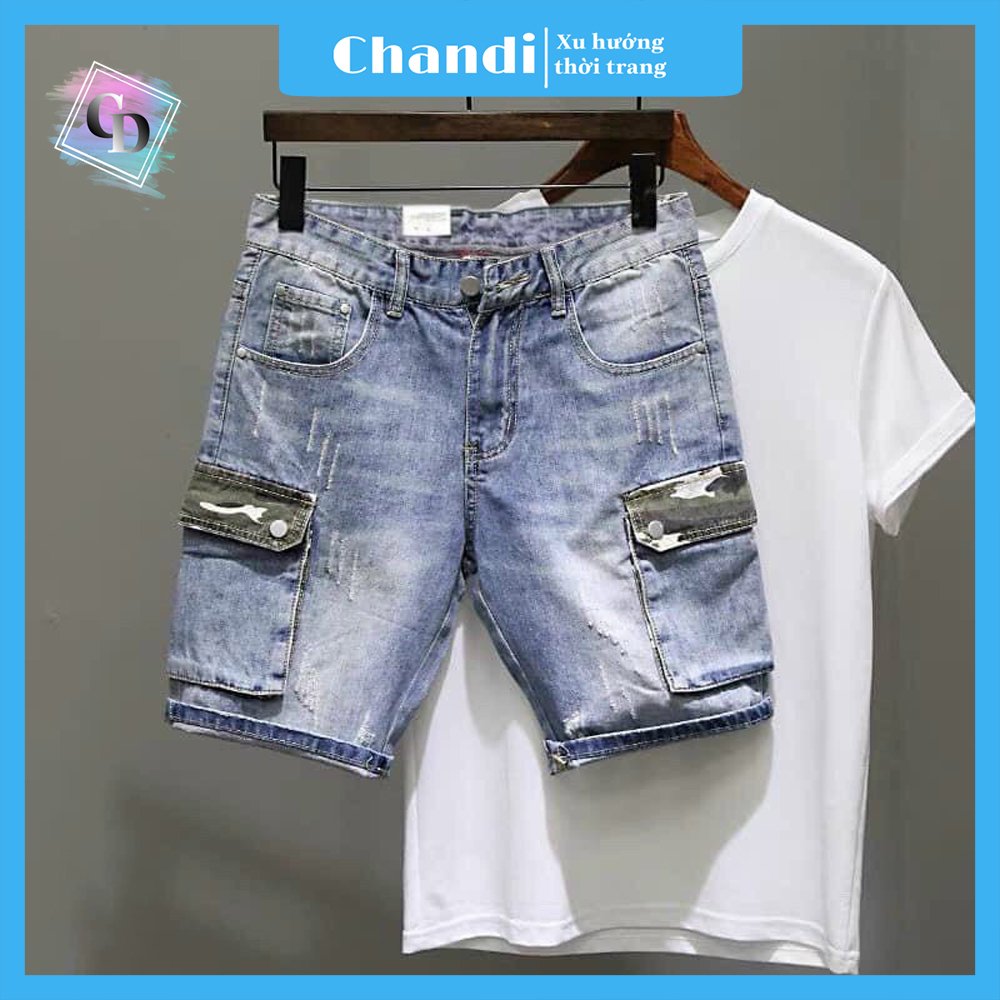 Quần Short Jean Nam co dãn màu xanh kiểu dáng trẻ trung đơn giản Thương Hiệu Chandi, quần sọt nam mẫu mới xu hướng 2021 NT2202