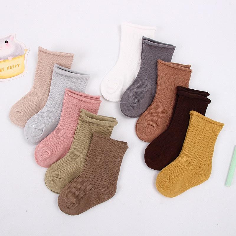 Vớ, Tất baby đơn màu Hàn Quốc cho bé cotton co giãn DỤNG CỤ ĂN DẶM MẸ BÍ ĐỎ