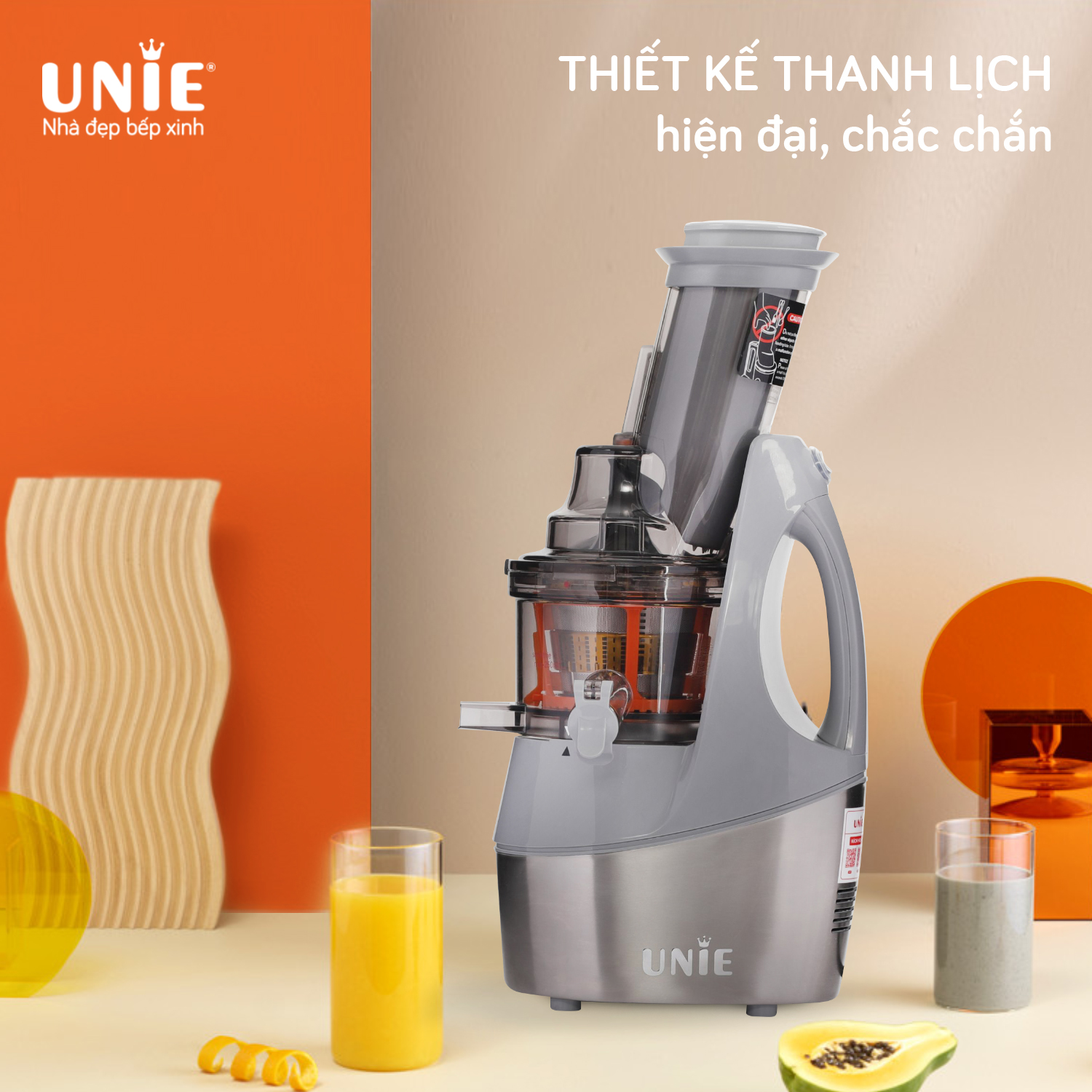 Máy Ép Trái Cây, Máy Ép Chậm UNIE UE-580 Tiêu Chuẩn Đức, Ép Kiệt Bã 99% Không Kẹt Máy Dung Tích 250 ML Công Suất 240 W - Hàng Chính Hãng