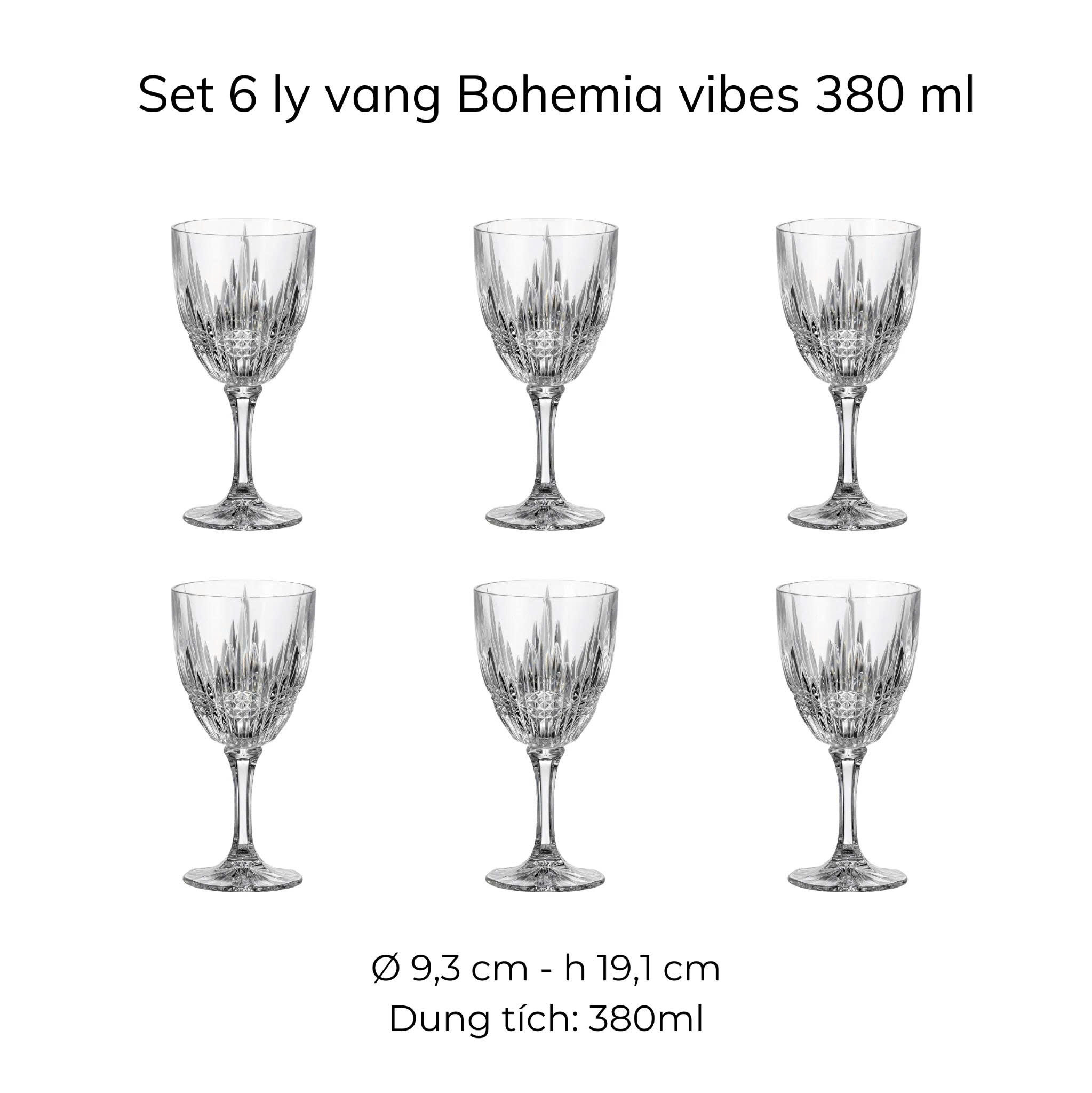 Set 6 Ly Pha Lê Bohemia Vibes 380ml hàng chính hãng