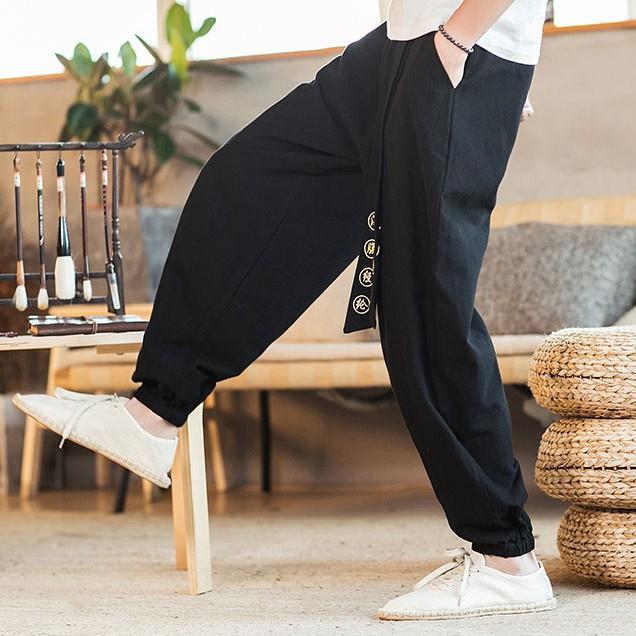 Quần Thô Đũi Nam Thêu Chữ