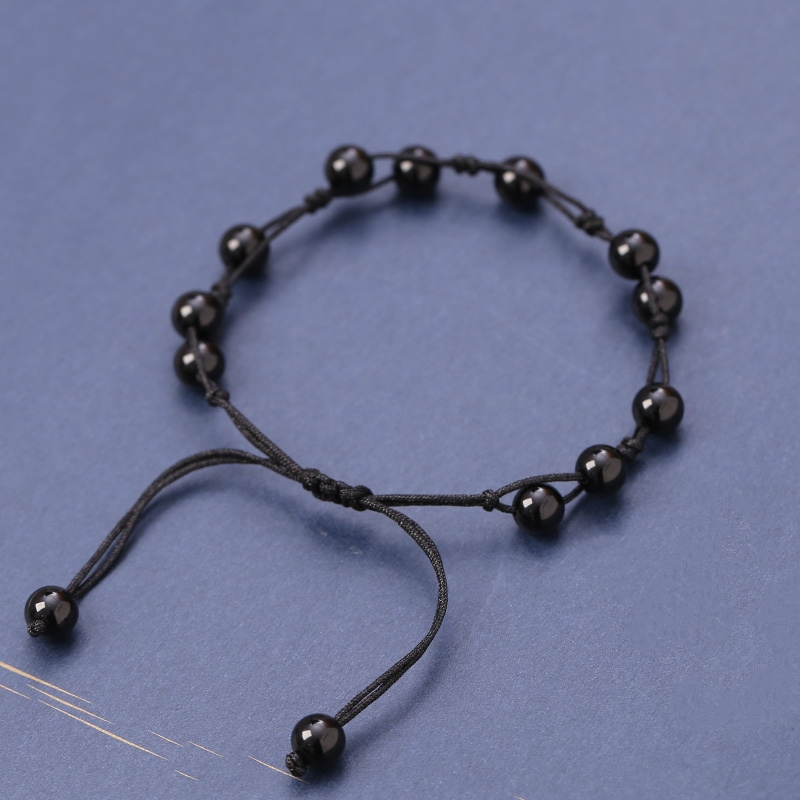 Vòng tay Nữ phong thủy gắn hạt đá huyền thạch kết dây thủ công