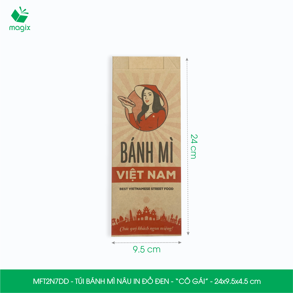 MFT2N7DD - 24x9.5x4.5 cm - 100 túi giấy đựng bánh mì, túi đựng thức ăn mang đi, túi take away