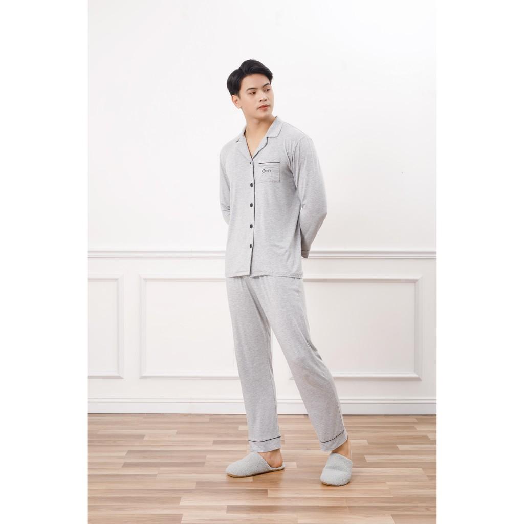 Bộ pyjamas nam dài tay vải bamboo tự nhiên cao cấp Chou's - màu ghi