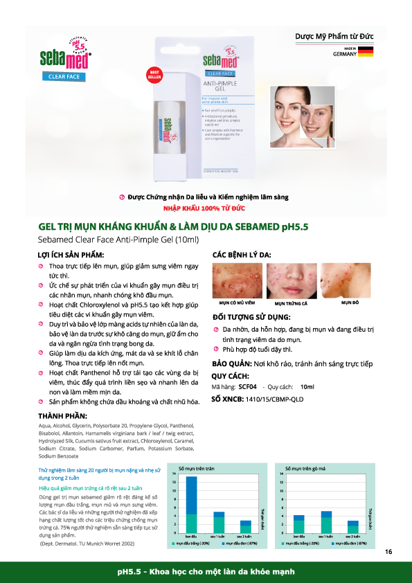 Sebamed Gel Giảm Mụn Kháng Khuẩn &amp; Làm Dịu Da Clear Face Anti-Pimple pH5.5 10ml