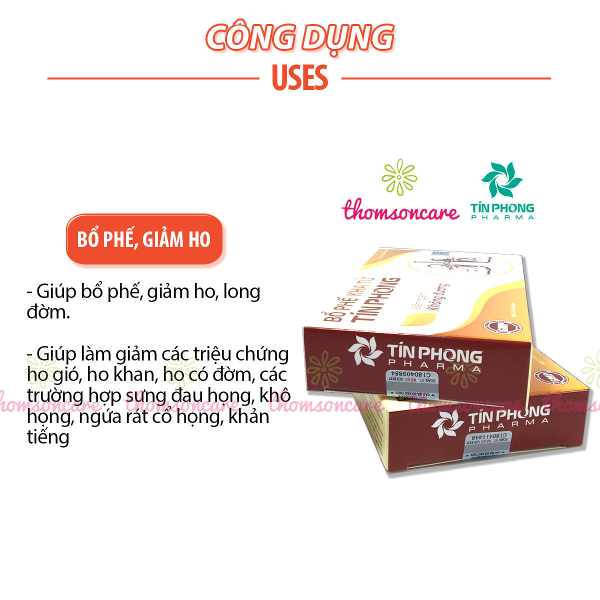 Viên ngậm Bổ phế kha tử Tín phong - Không đường, Hỗ trợ giảm ho, long đờm, đau họng, khản tiếng