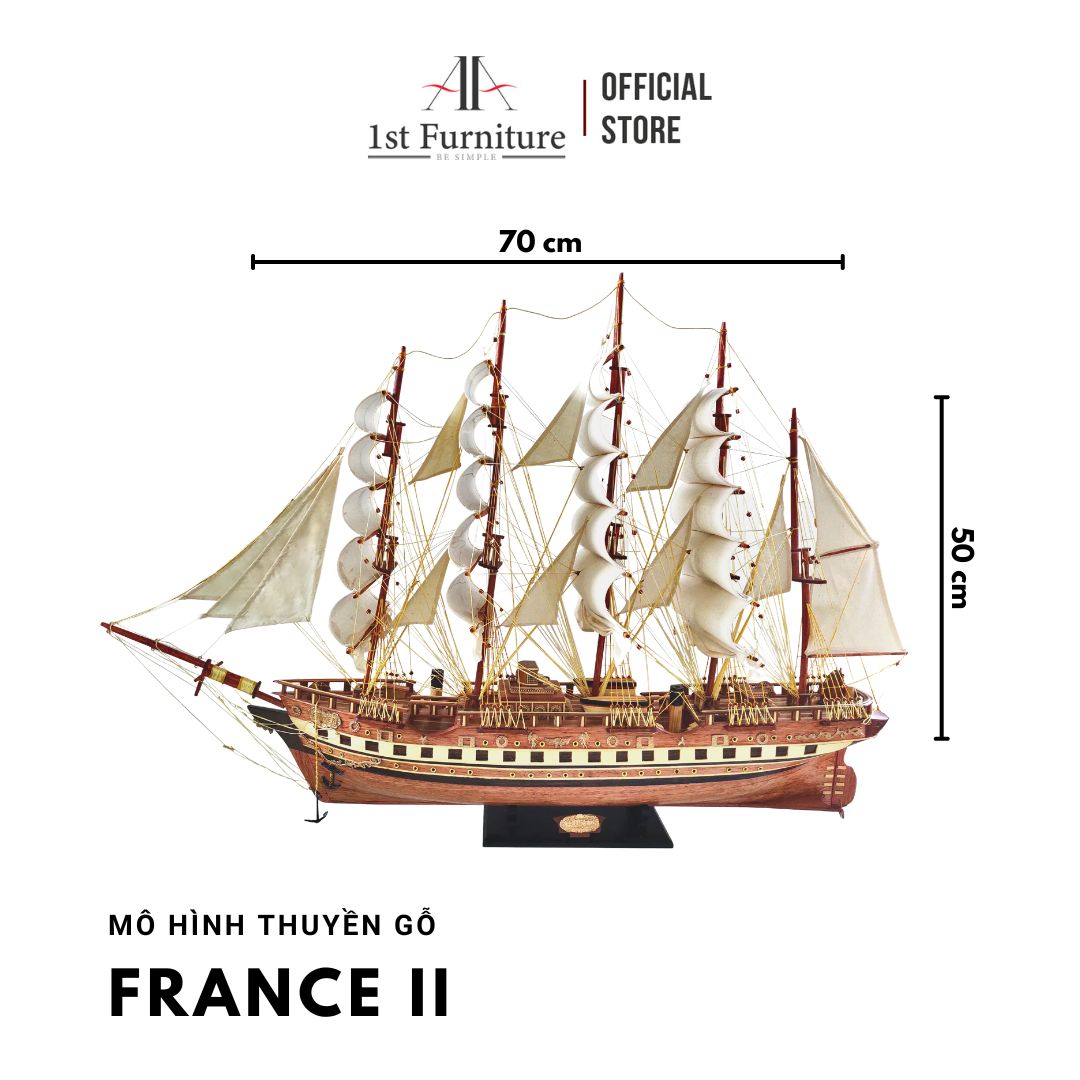 Mô hình Thuyền Cổ FRANCE II cao cấp, mô hình gỗ tự nhiên, lắp ráp sẵn, quà tặng sang trọng 1st FURNITURE