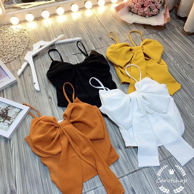 Áo 2 dây nơ ngực chất đũi hình thật freesize dưới 55kg có mút ngực - Carotshop