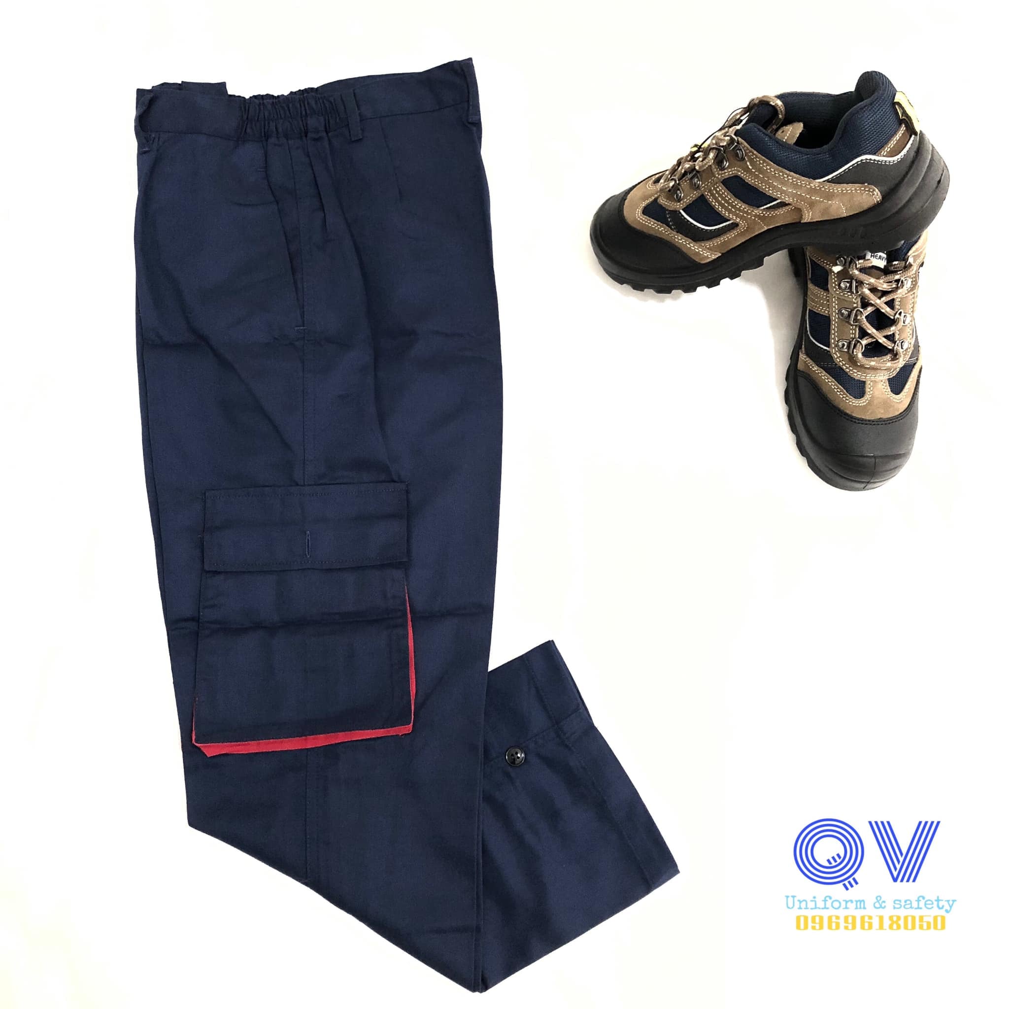 QUẦN ÁO BẢO HỘ LAO ĐỘNG - Tím Than Phối Đỏ - Vải KAKI 31 - Quần Túi Hộp