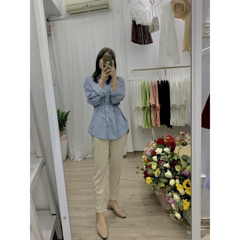 -Áo sơmi lụa dáng dài buộc dây