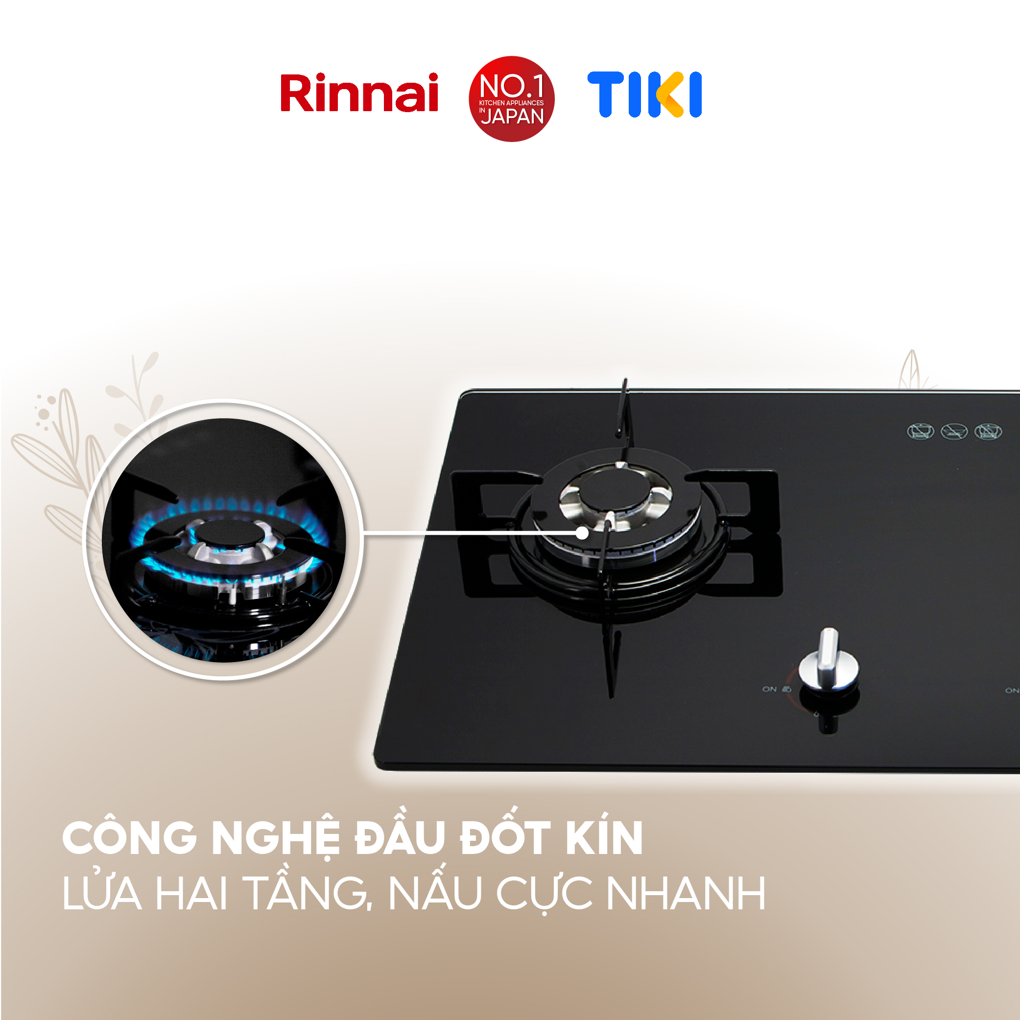 Bếp gas âm Rinnai Rinnai RVB-212BG mặt bếp kính và kiềng bếp men - Hàng chính hãng.
