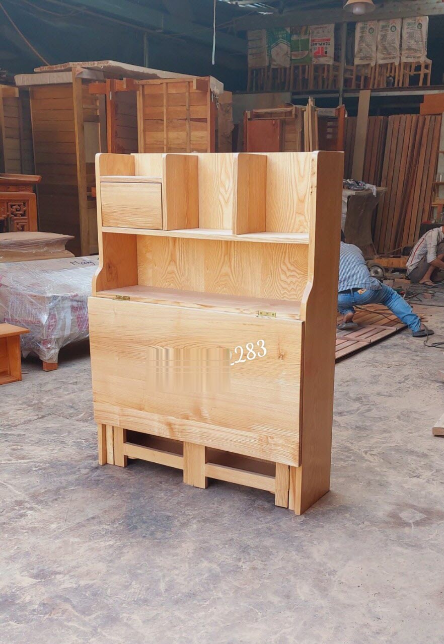 Bàn học sinh gấp gọn gỗ sồi, bàn học sinh có kệ sách hàng loại 1 xưởng gỗ MẠNH HÙNG tự sản xuất