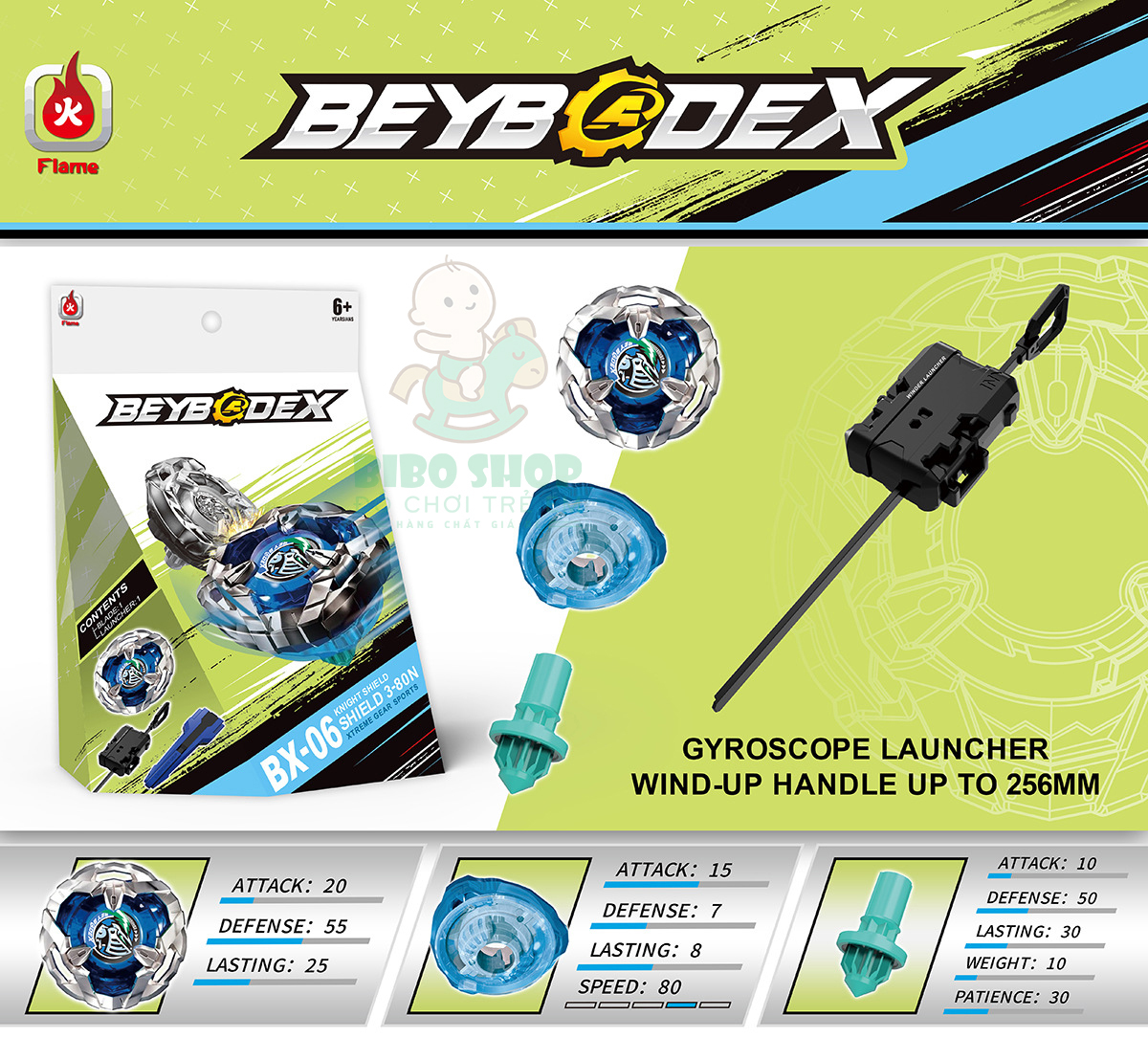 Con Quay BeybladeX BX06 - Knight Shield 3-80N | Beyblade BX06 Loại phòng thủ