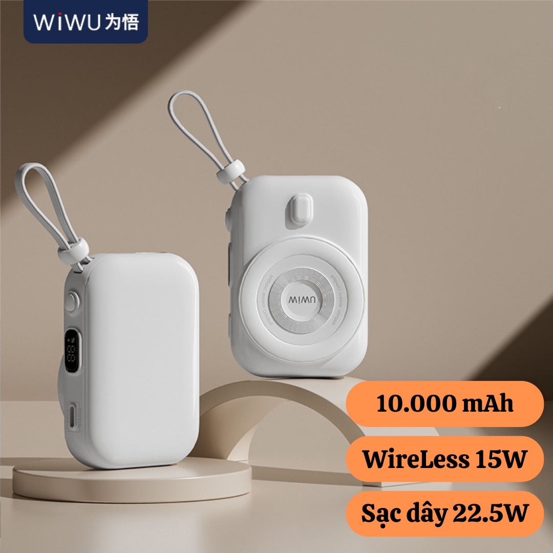 Pin dự phòng sạc từ tính không dây hiệu WIWU W-P049 sạc nhanh 22.5W, dung lượng 10.000 mAh, tích hợp dây sạc nhanh Type-C, đạt tiêu chuẩn máy bay - Hàng nhập khẩu