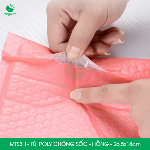 MTS3H - 26.5x18cm - COMBO 100 TÚI GÓI HÀNG CHỐNG SỐC BỌC BÓNG KHÍ MÀU HỒNG PASTEL